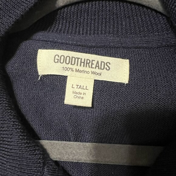 Goodthreads Blue Lightweight Merino Wool Quarter-Zip Sweater Men's Size L - Picture 3 of 5